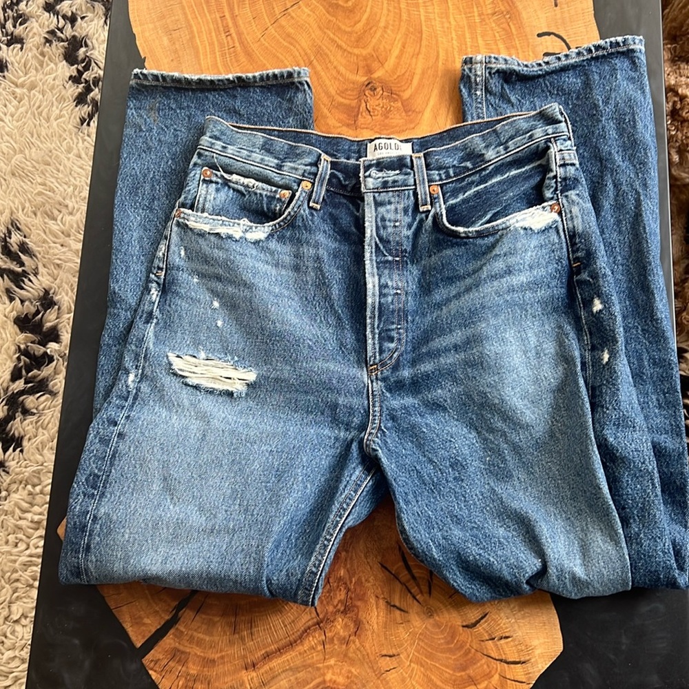 Agolde High Rise Women's Distressed Blue Jeans